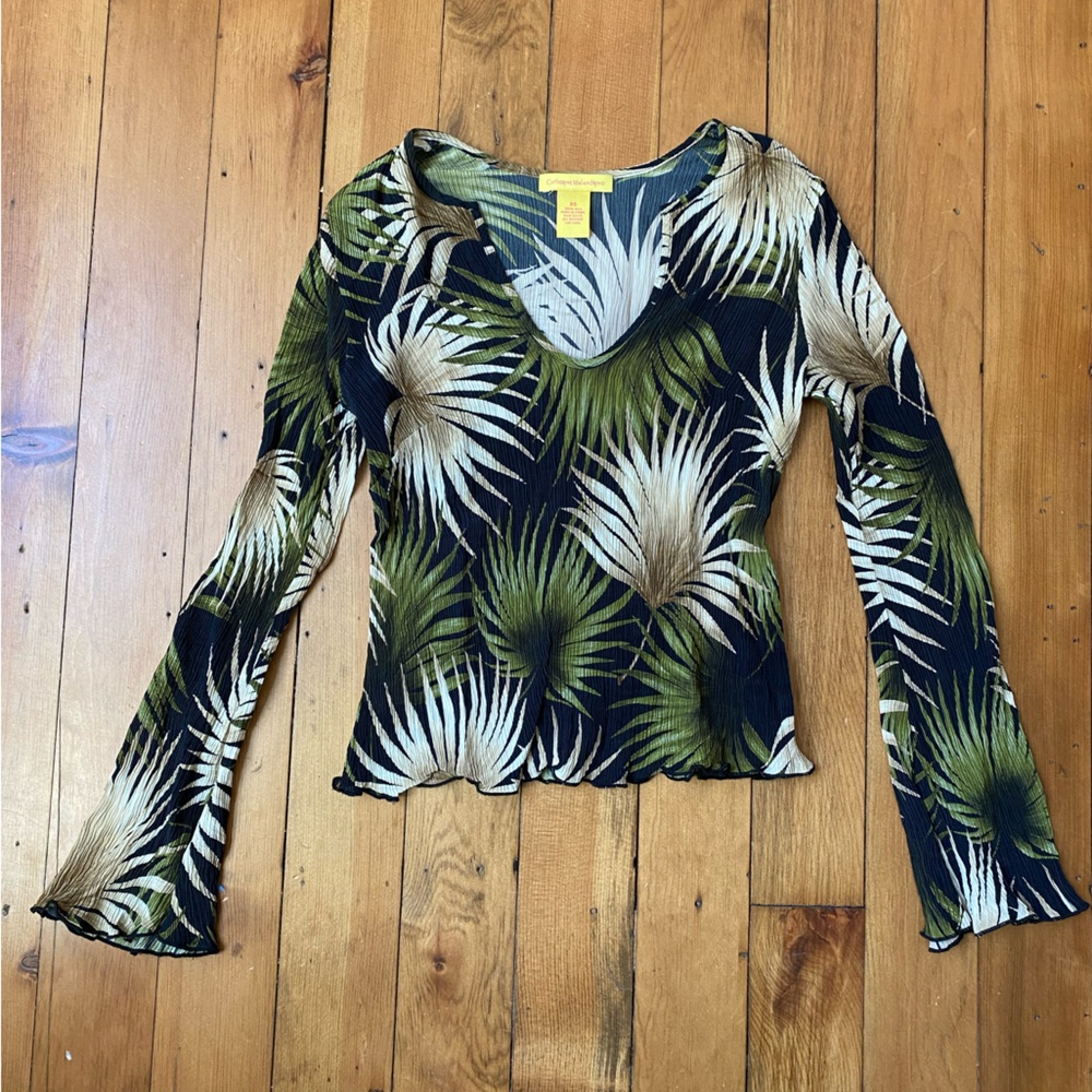 Catherine Malandrino Tropical Print V-Neck Top